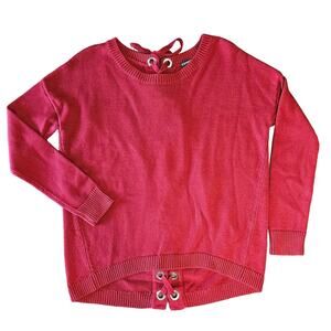Express Sweater Lace Up Holiday Christmas Tie Size Medium Romantic Red Going Out